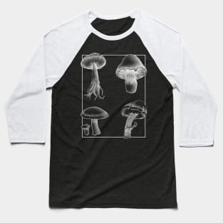 Botanical Mushrooms white lineart Baseball T-Shirt